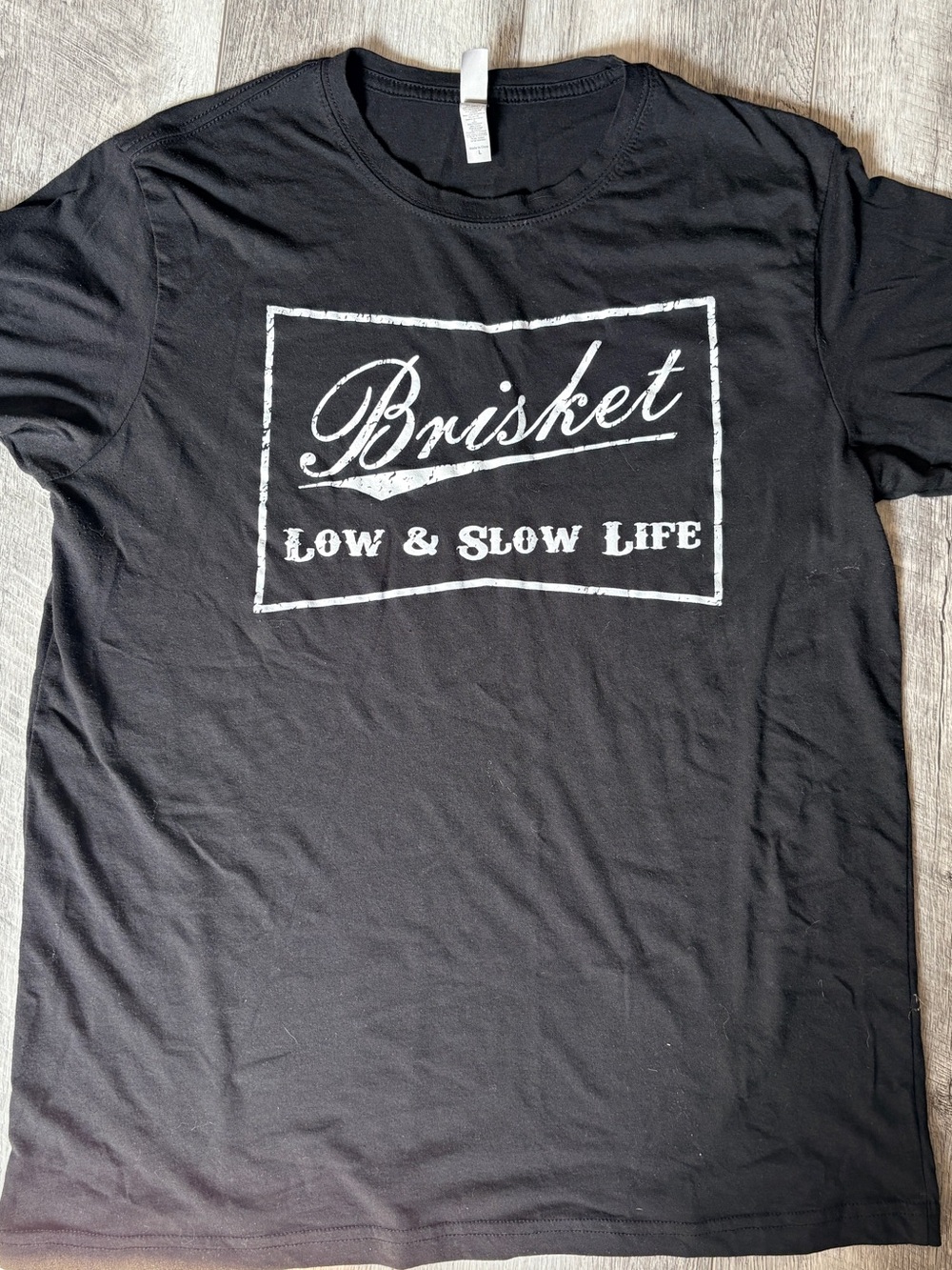 Next Level Apparel Black Tee with White "Brisket Low & Slow Life" Graphic